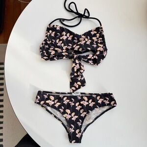 Miu Miu Black and Pink Floral Bikini Size S